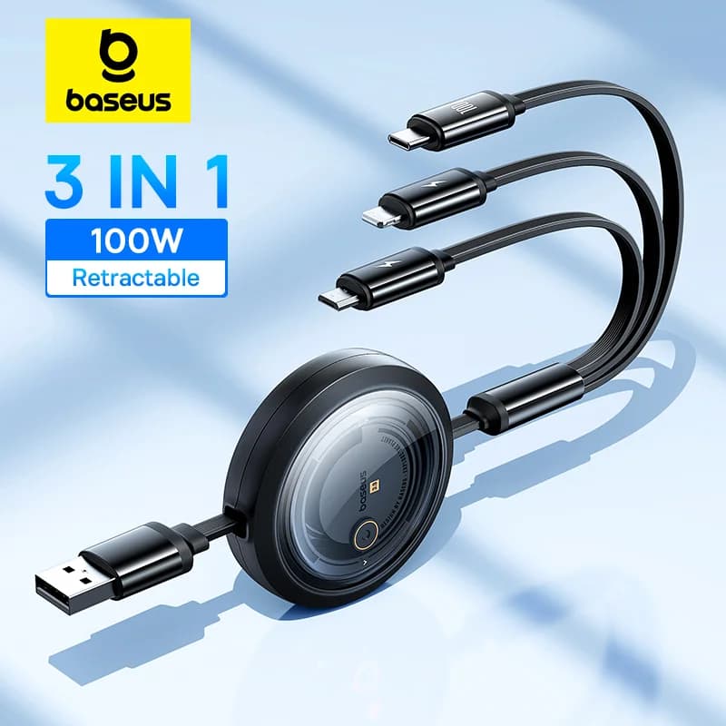 3-in-1 visszahúzható USB töltőkábel 100W